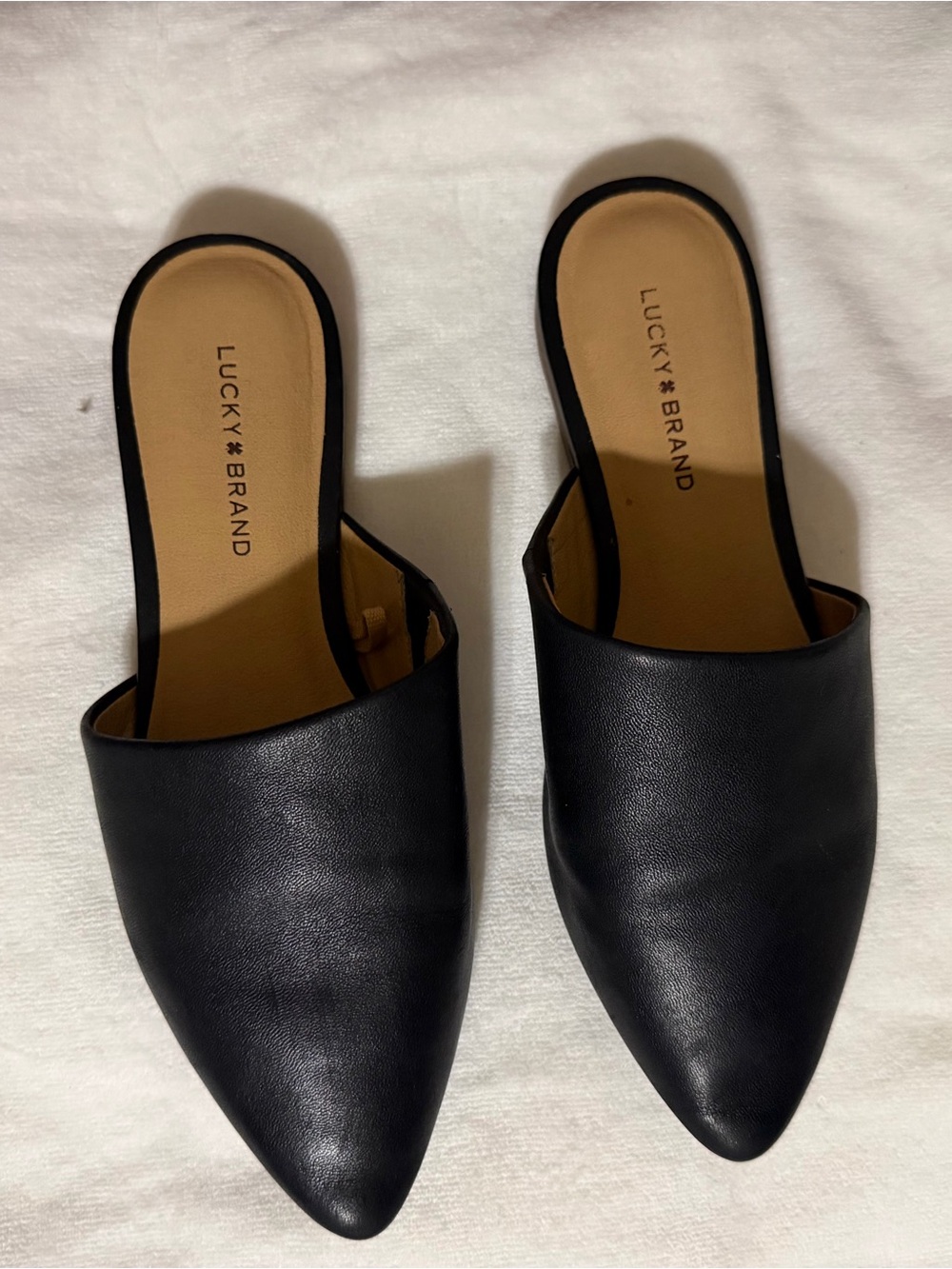 Lucky Brand Black Pointed Leather Mules
